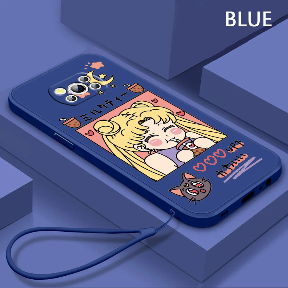 

Anime Sailor Cute Phone Case For Xiaomi POCO M5s M4 M3 X4 X3 NFC X2 F4 F3 GT Pro C40 C3 Liquid Rope Funda Cover