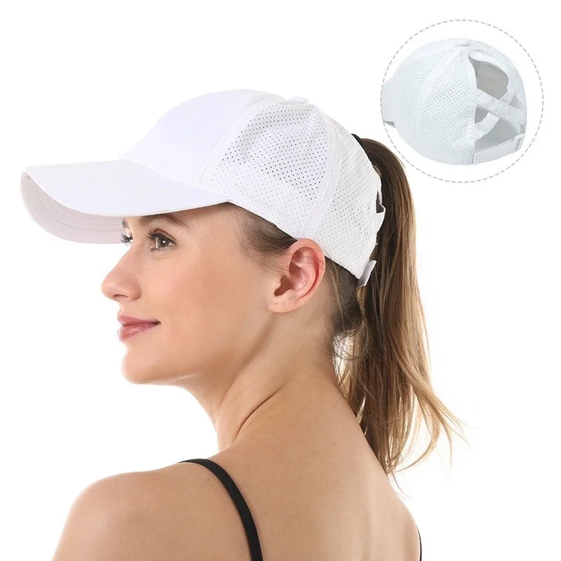 2022 New Solid Color Adjustable Baseball Cap Outdoor Sports Criss Cross High Ponytail Hat Women Mesh Breathable Ponytail Cap
