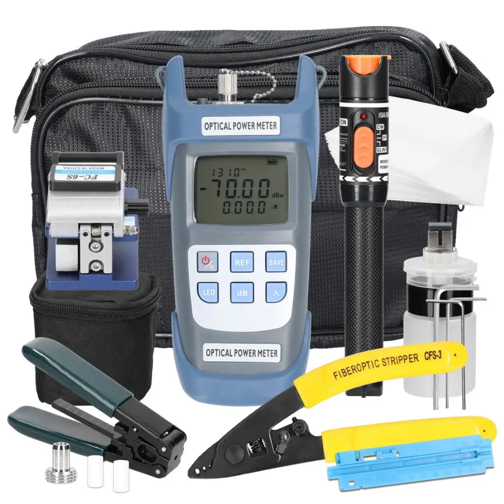 

B50 19pcs/set FTTH Fiber Optic Tool Kit with Fiber Cleaver -70~+10dBm Optical Power Meter Visual Fault Locator 10mw