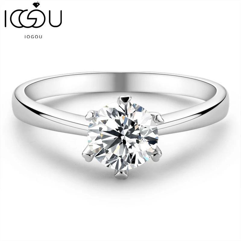 

IOGOU 925 Sterling Silver 6.5mm(1.0ct) Round Moissanite Wedding Ring Classic Eternity Six Prong Women Ring Engagement Jewelry