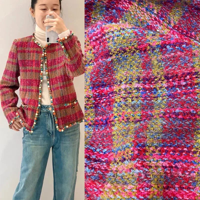 

50x145cm Fashion Colorful Lattice Yarn-Dyed Braided Tweed Fabric For Women Autumn Jacket Dress Suit Coat Handbag DIY Cloth Sew