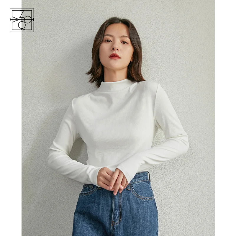

ZIQIAO Japanese Women's Sweater Turtleneck Pullovers Women Shirt Knitted White Tops Bottoming SweatersSlim Black Pullover