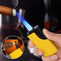 new cigar three straight punch inflatable lighter can see through the gas warehouse windproof metal butane lighter gifts for men