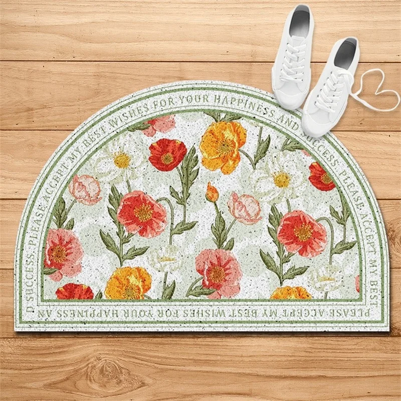 

Flower Semicircle Simple Style Non-slip Modern Home Bathroom Door Carpet Mat Door Foot Pad Bedroom Entrance Foot Pad