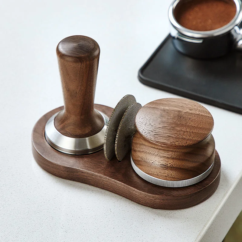 

51/54/58mm wooden coffee tamper stand presser holder for espresso puck screen tamping station distribution lever tool tamper mat
