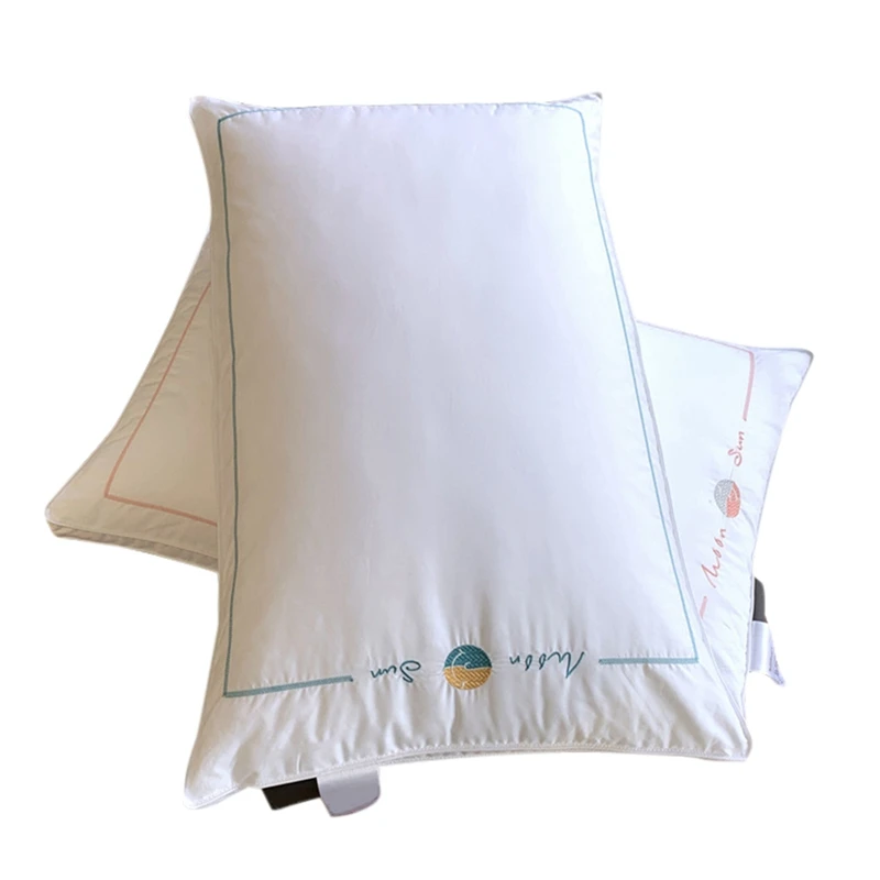 

2Pcs Soy Fiber Couple Home Neck Pillow Pillow Simple Embroidery High-End Single And Double Comfortable Soft Pillow