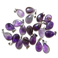 new 3pcs natural stone water drop amethysts pendant necklace charms pendant for jewelry making diy necklace size 16x24mm
