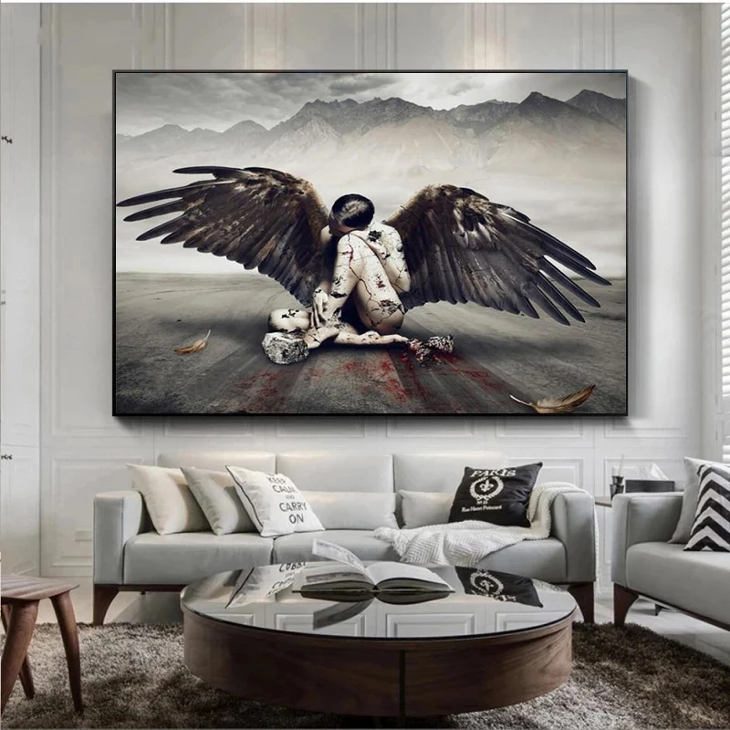Девушка с крыльями орла холст Художественная печать раненый постер ангелом