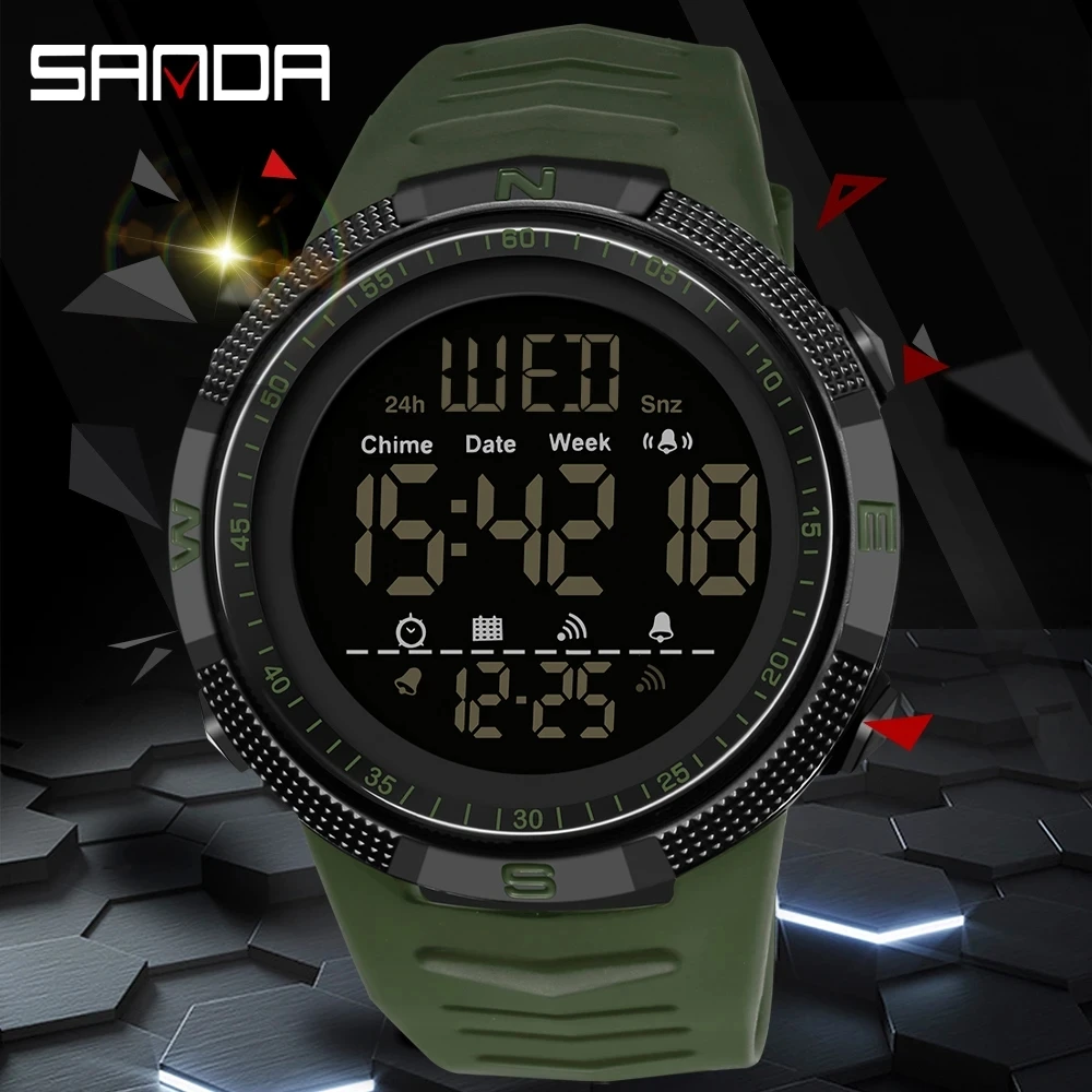 

SANDA Mens Watches Outdoor Sports Multifunctional Waterproof HD Wear Resistant Watch Electronic Display Military Watch Men 6014