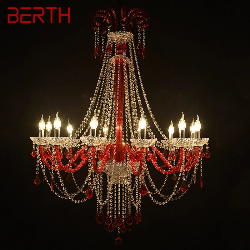 

BERTH European Style Crystal Pendent Lamp Red Candle Lamp Living Room Restaurant Villa Staircase Duplex Building Chandelier