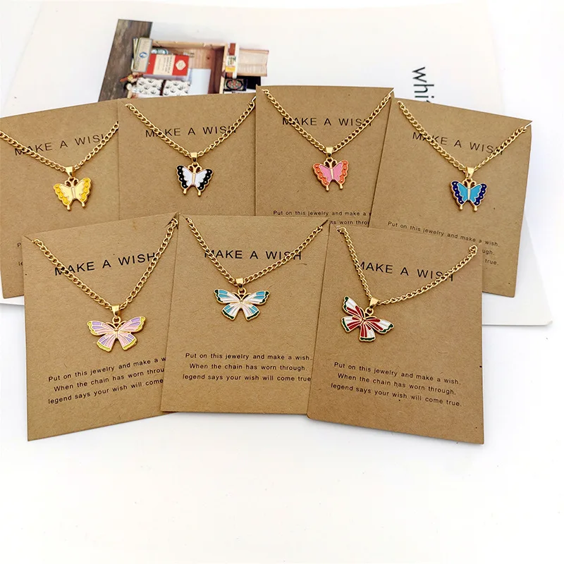 

Fashion Multicolour Butterfly Pendant Necklace for Women Boho Oil Drip Clavicular Chain Necklaces Jewelry Accessorie