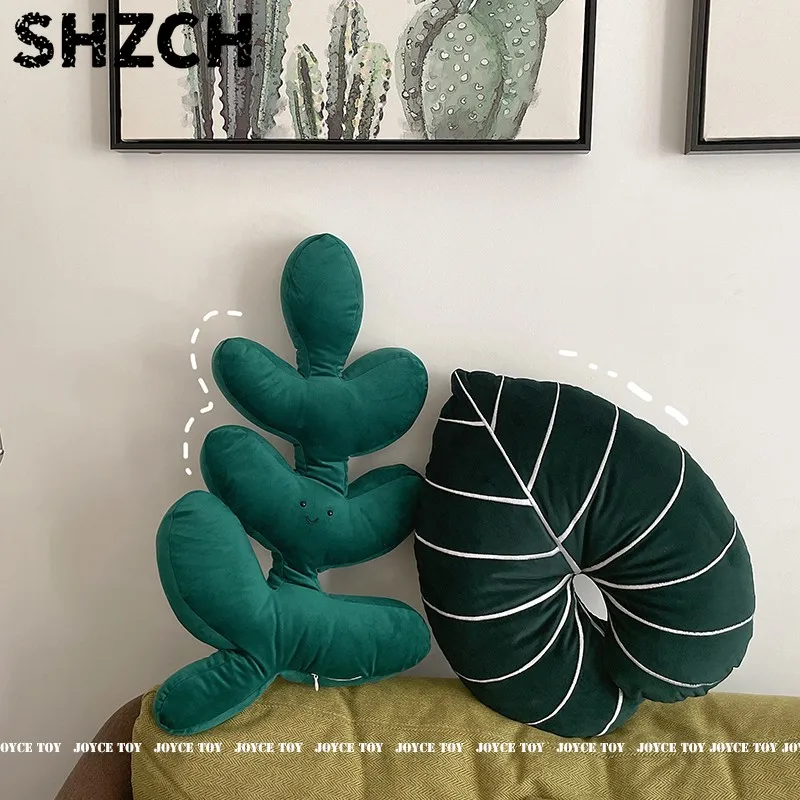 Фото Декоративная подушка MOMO-almohadadsofa в скандинавском стиле Ins, с поддержкой для спины в форме черепахи, для гостиной, спальни, зеленая, с рисунком листьев. №1