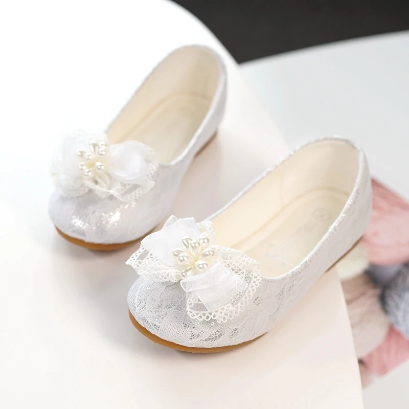 

MRLOTUSNEE® Girls‘ Lace / Mesh Flats Little Kids(3-9 ys) Ballerina / Flower Girl Shoes Bowknot Gold / White / Pink 607-63