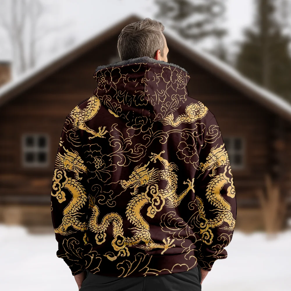 Мужские зимние куртки пальто винтажный узор дракона хлопковая одежда с