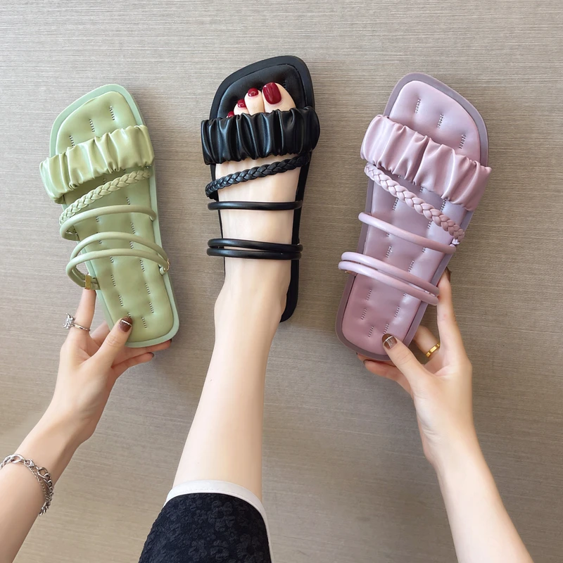 

Shoes Woman 2022 Slippers Soft Pantofle Low Shale Female Beach Luxury Slides Comfort Rubber New Flat Sabot Designer Summer Rome