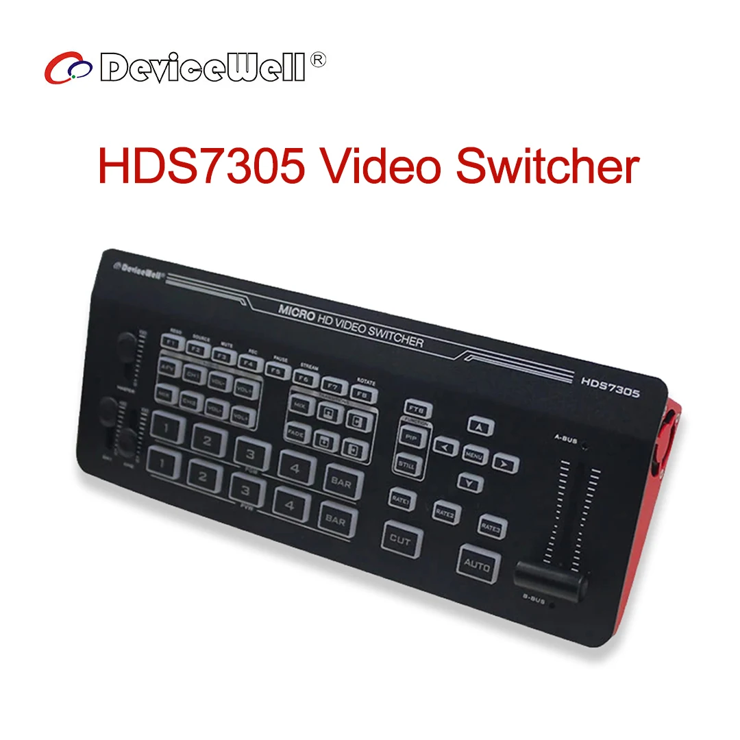 

Переключатель видеосигнала DeviceWell HDS7305, 5-канальный переключатель потоковой записи, T-bar HD, оборудование для студийной видеосъемки в реальном времени, смеситель для SD-карты и USB-переключатель