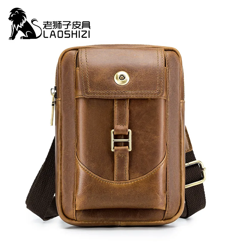

Leather Men's Single Shoulder Bag Wear Belt Casual Mobile Phone Fanny Pack Men's Leather Vintage Cross-body Bag Men's