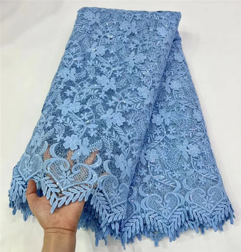 

Blue French Net Lace Fabric African Cord Embroidered Mesh Cloth Tulle Material Tissu Africain En Dentelle For Dress DN81