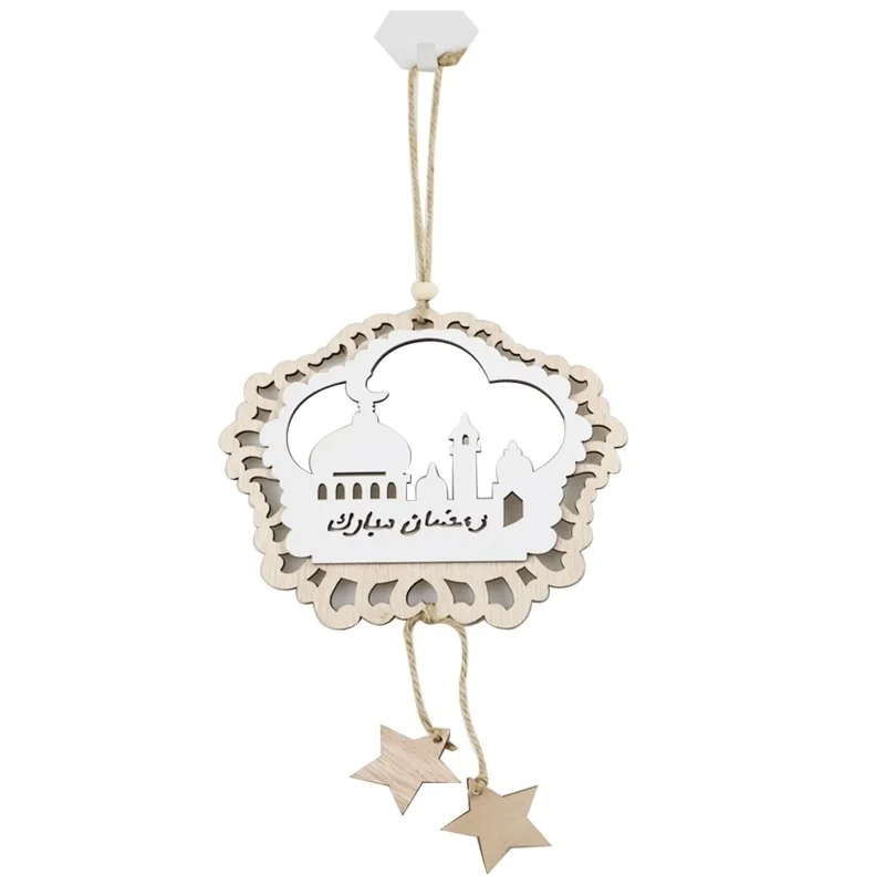

Wooden Eid Mubarak Pendant Moon Star Castle Hanging Ornament Wood Crafts