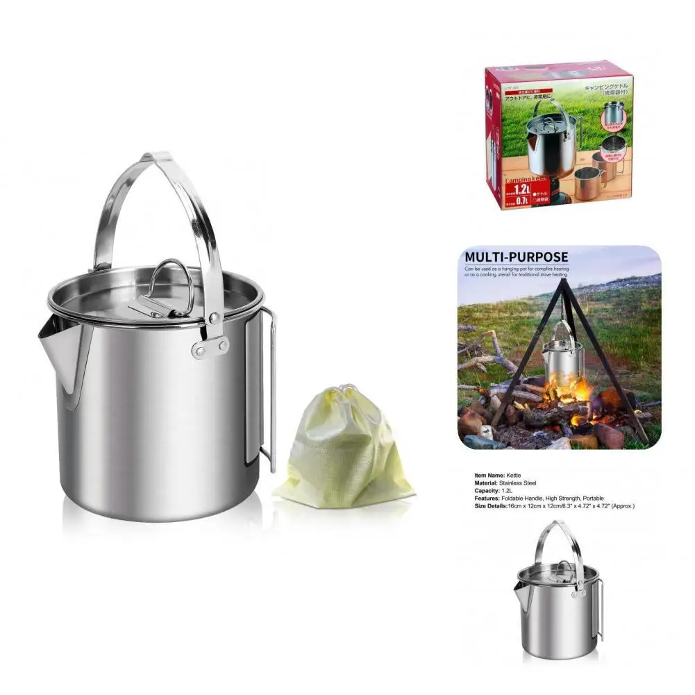 

Практичный походный подвесной чайник, жесткий удобный устойчивый к коррозии походный чайник для кемпинга, походный чайник для приготовлен...