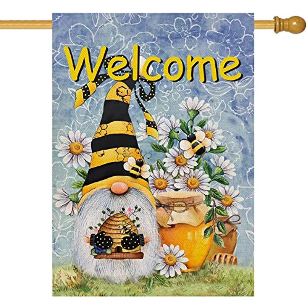 

Welcome Spring Honey Bee Gnome House Flag, Summer Yard Home Decorative Outdoor Decoration, Daisy Flower