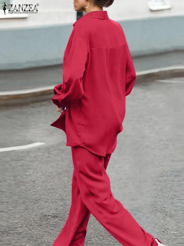 Zanzea Женские Однотонные Шелковые Брюки Повседневные Широкие С Длинными Рукавами