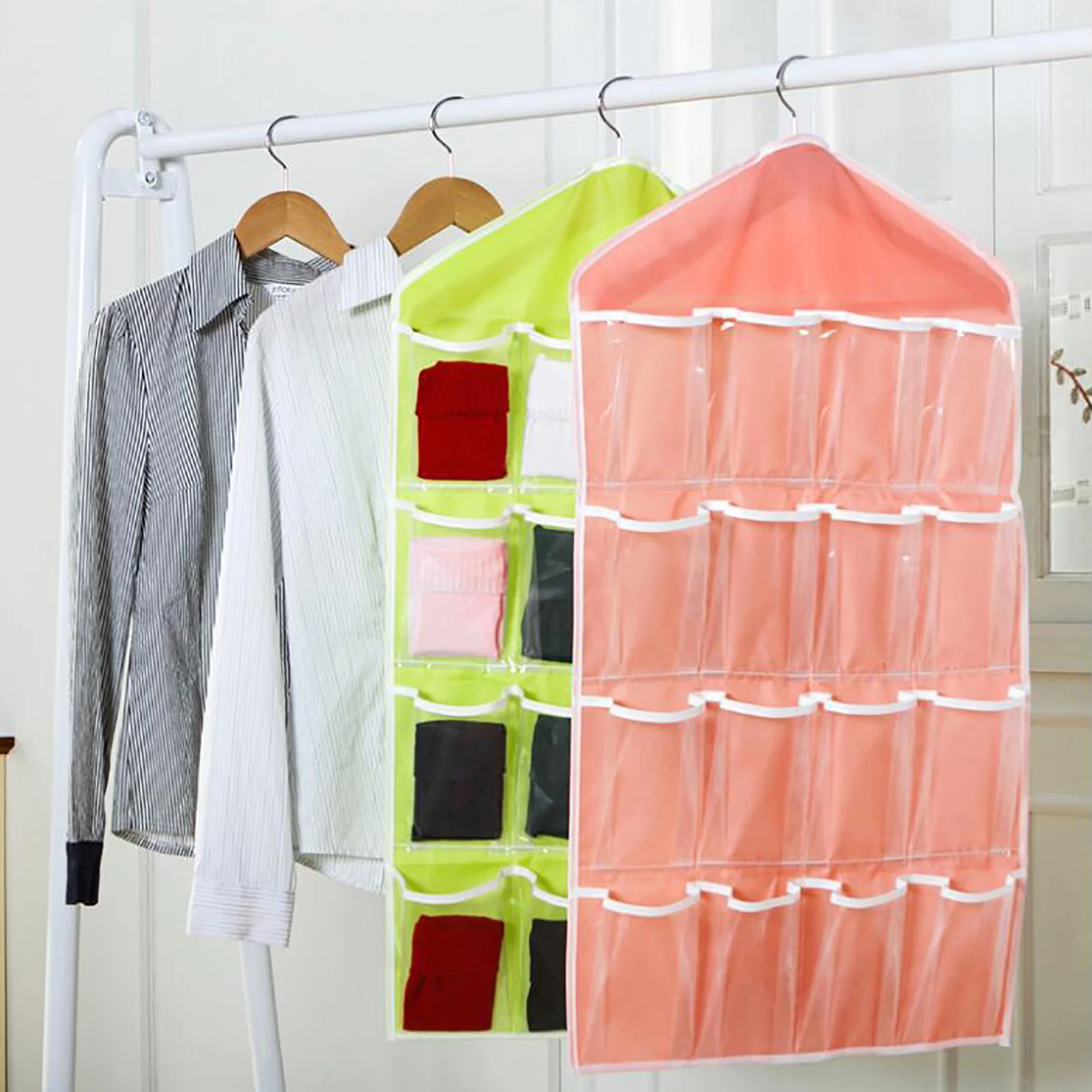 

16 Pockets Hanging Socks Organizer for Closet Space Saver Bag Wardrobe Storage for Underwear Bra