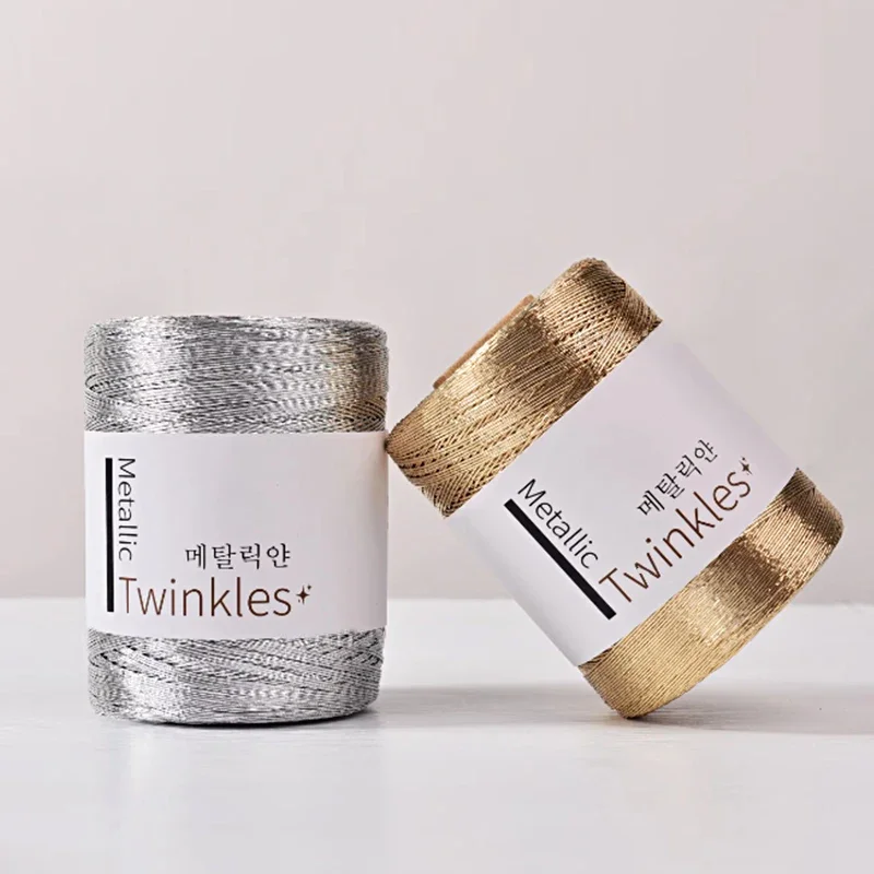 200 г Золотая серебряная пряжа ручной работы моток для вязания крючком блестящая