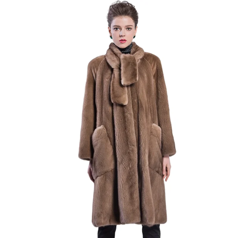 Danish Pascal Natural Real Woman Mink Coat Big Skirt Mink Scarf Design Winter Warming