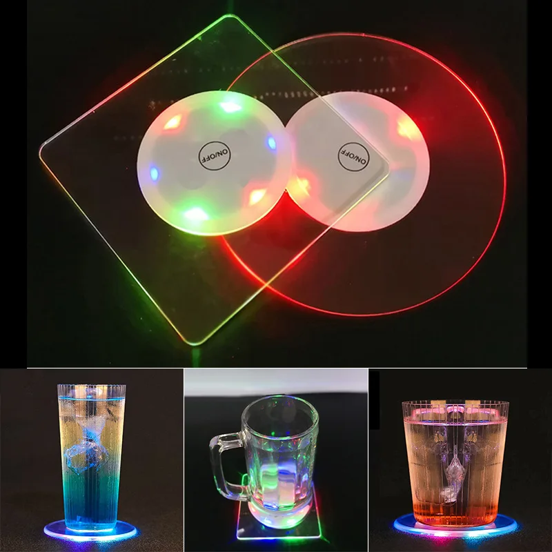 

Led Light Drink Coaster Transparent Wine Coaster Multi Color Lighting Up Waterproof Ultra-thin Bottle Cup Mat Light Coaster