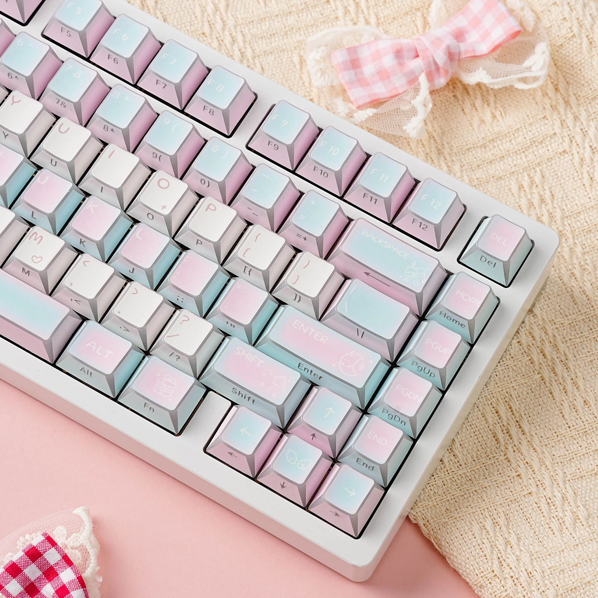 Фото Колпачки для клавиш JCM Cotton Candy, 137 клавиш, с сублимационной печатью, с боковой подсветкой, профиль LAS, испанский, арабский, французский, немецкий, русский, для механической клавиатуры №4