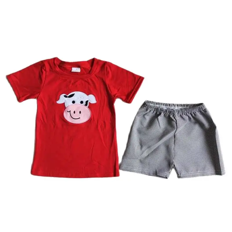 

Женская одежда для маленьких мальчиков, детские красные клетчатые брюки с коротким рукавом из коровьей кожи, детские летние наряды в повсед...