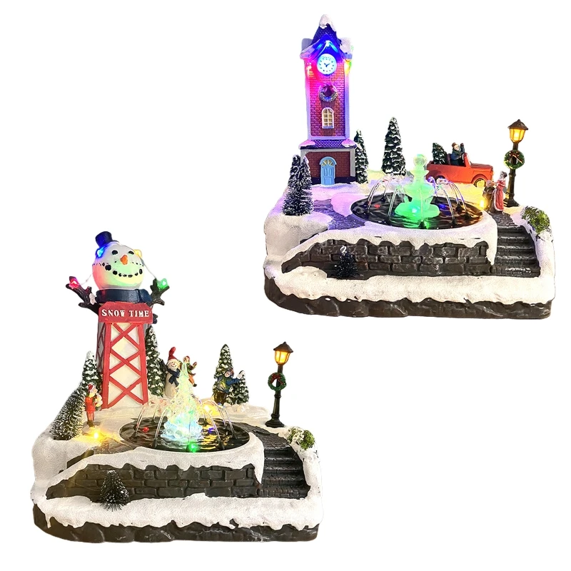 

H55A Christmas House Figurine Glowing Led Statue Ornament Decor Supplies