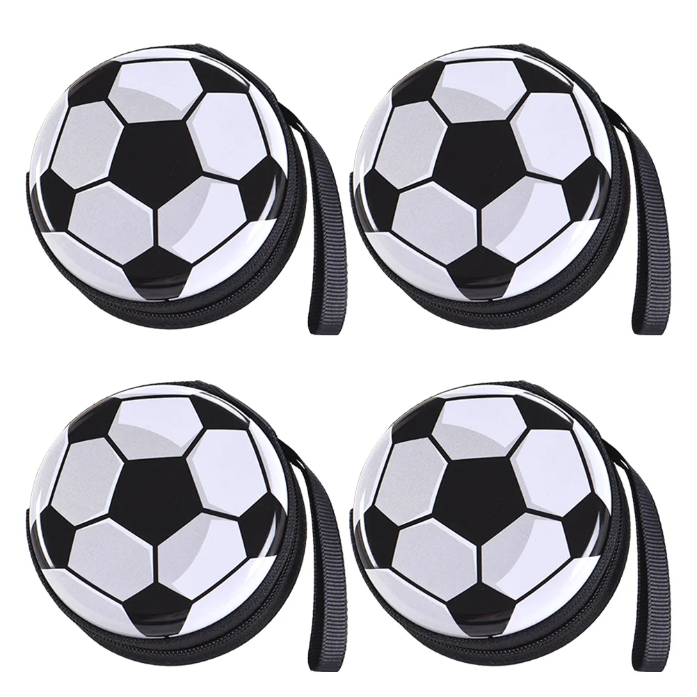 

4 Pcs Football Storage Box Small Change Purse Coins Tinplate Bag Pattern Money Container Creative Rounded Child