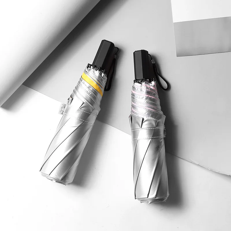 

Титановый Серебряный Клей тройного сложения ручной открытый зонт солнцезащитный козырек Карманный Солнечный дождь