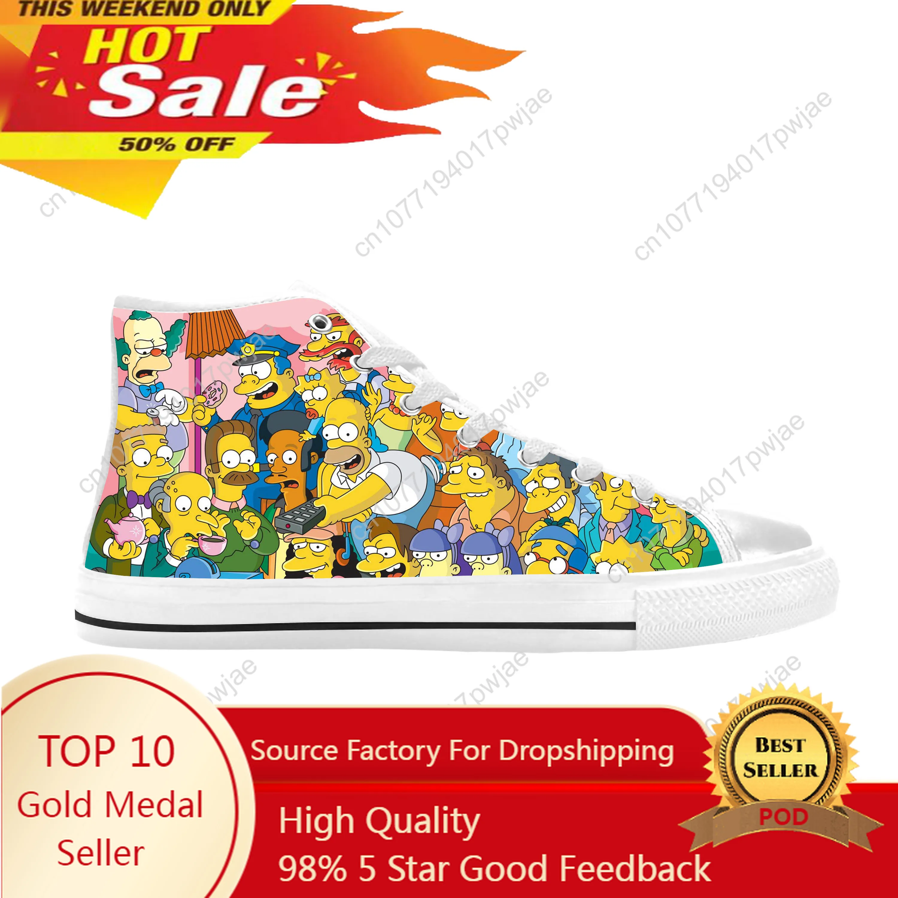 

Anime Cartoon Manga Comic Simpso Simpsonss Funny Casual Cloth Shoes High Top Comfortable Breathable 3D Print Men Women Sneakers