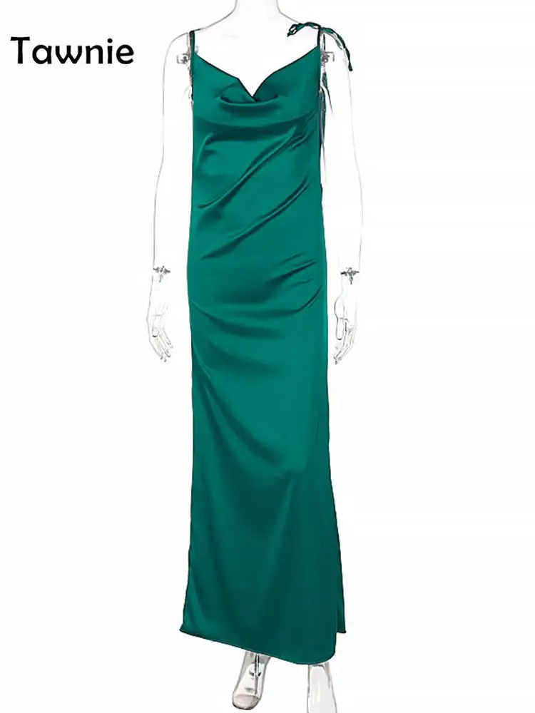 Женское атласное платье Макси Tawnie элегантное облегающее на бретелях без рукавов