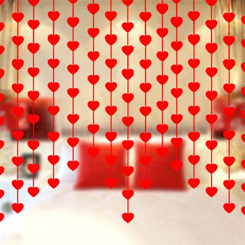 

16pcs Romantic Red Heart Garland Valentines Day Mariage Wedding Decoration Diy Bedroom Hanging String Room Decor Love