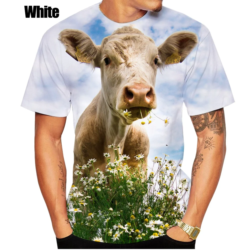 

Мужская и женская летняя новая модная повседневная футболка с 3D принтом коровы забавная рубашка с животным принтом Забавный топ с коровьим ...