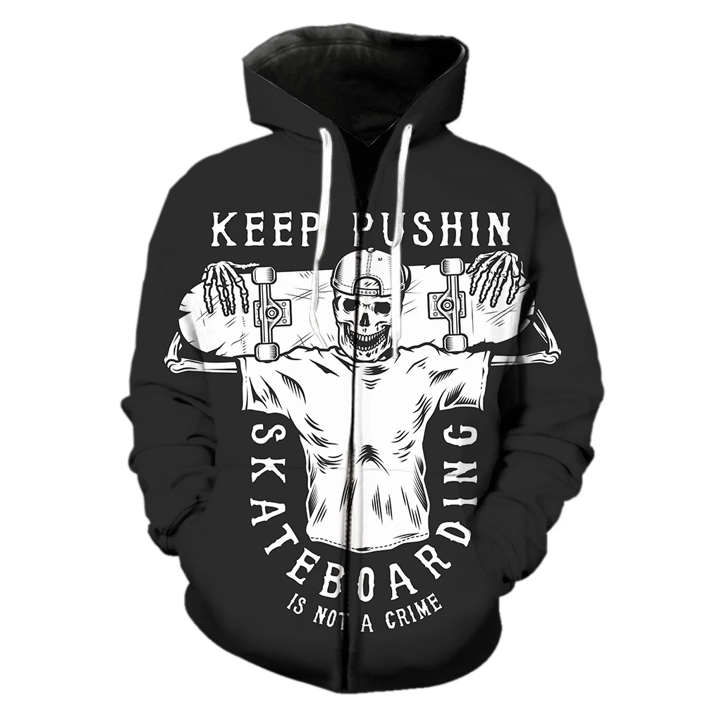 

Cartoon Skull Skateboard Men's Zipper Hoodie 2022 Hot Sale Harajuku With Hood Jackets Fashion Long Sleeve 3D Print Teens Spring
