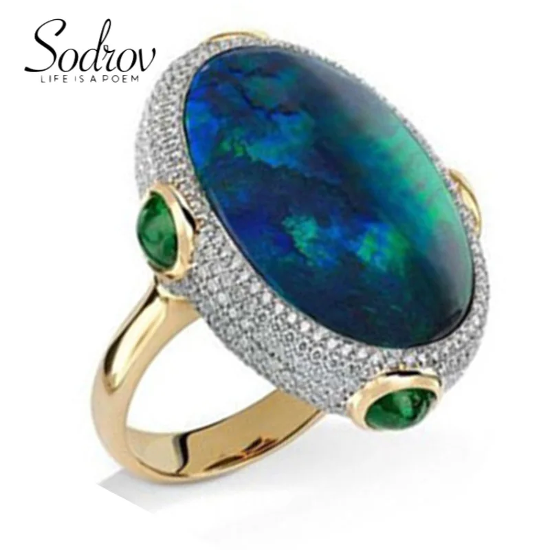 

Women Gold Color Jewelry Dark Green Opal Ring
