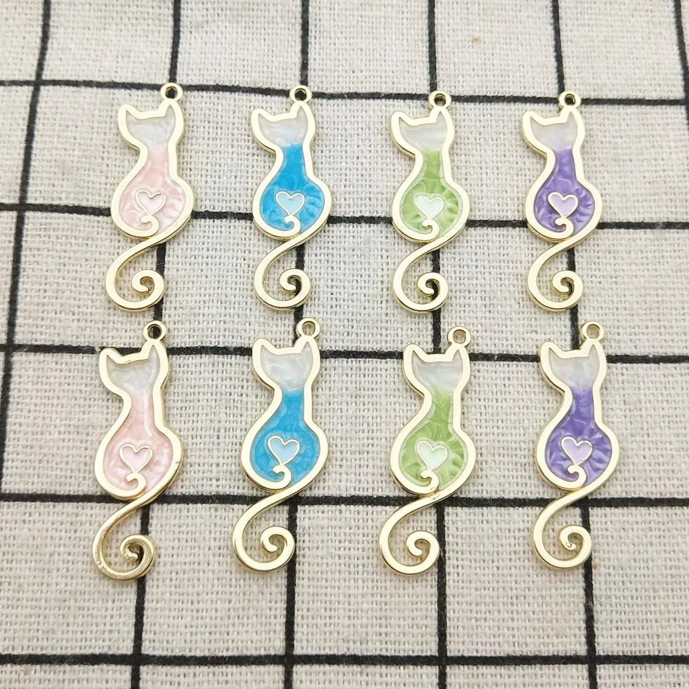 10 шт. эмалевые подвески в форме сердца, кота, аксессуары для ювелирных изделий, серьги, подвески, браслет, ожерелье, подвески, товары для рукоделия «сделай сам» 12x34 мм