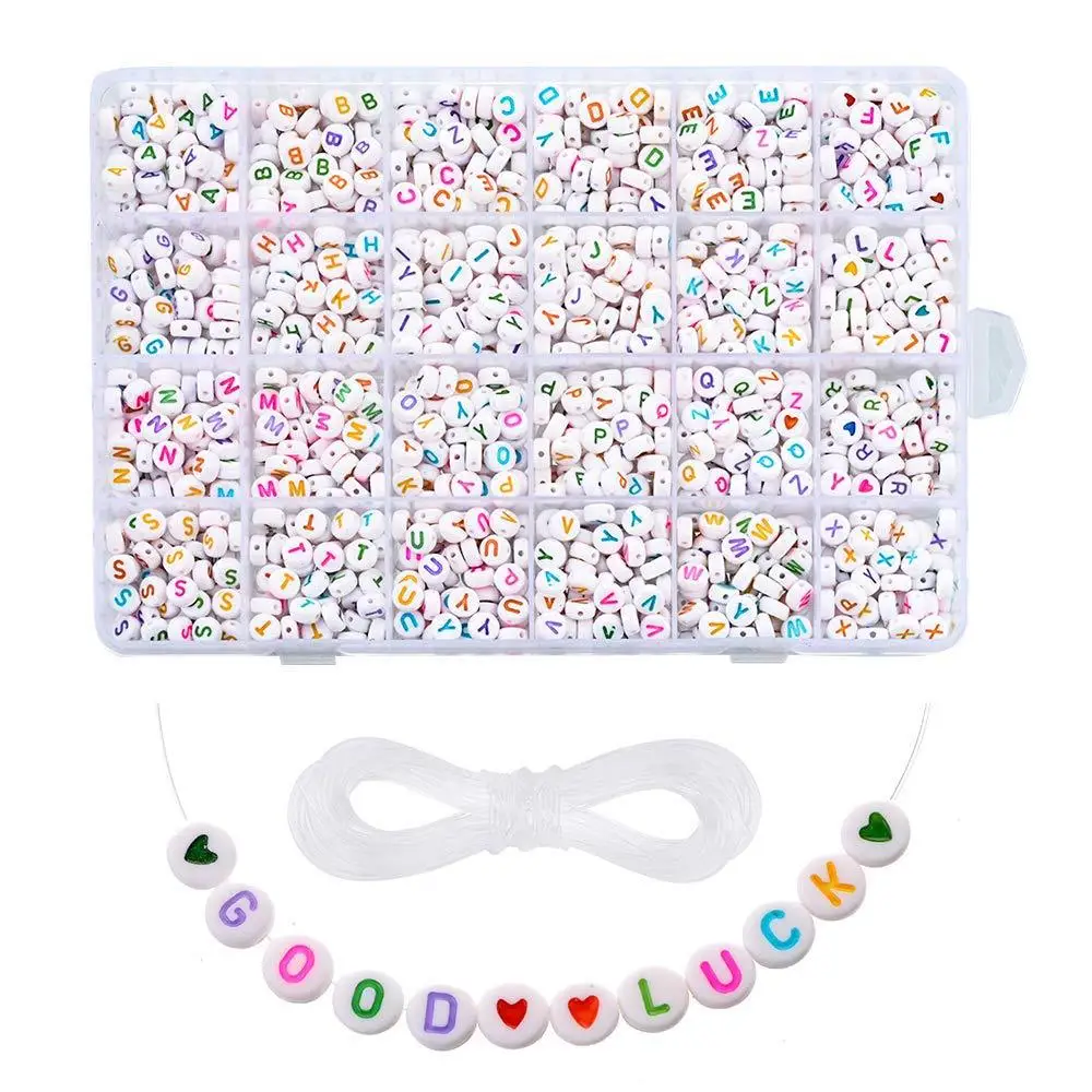 

7mm 1850pcs Letter Acrylic Beads Round Flat Alphabet Letter Loose Spacer Beads for Handmade Diy Bracelet Necklace