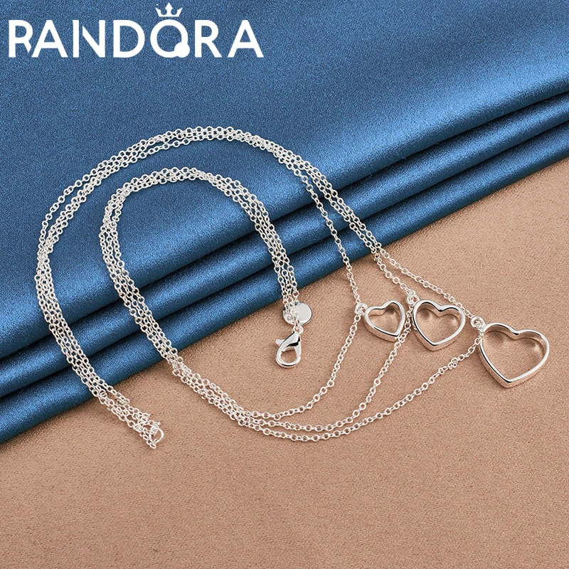 

RAIVDQRA 925 Silver Color 45cm Chain Three Heart Necklace For Women Wedding Party Fashion Jewelry Sweet Accessories