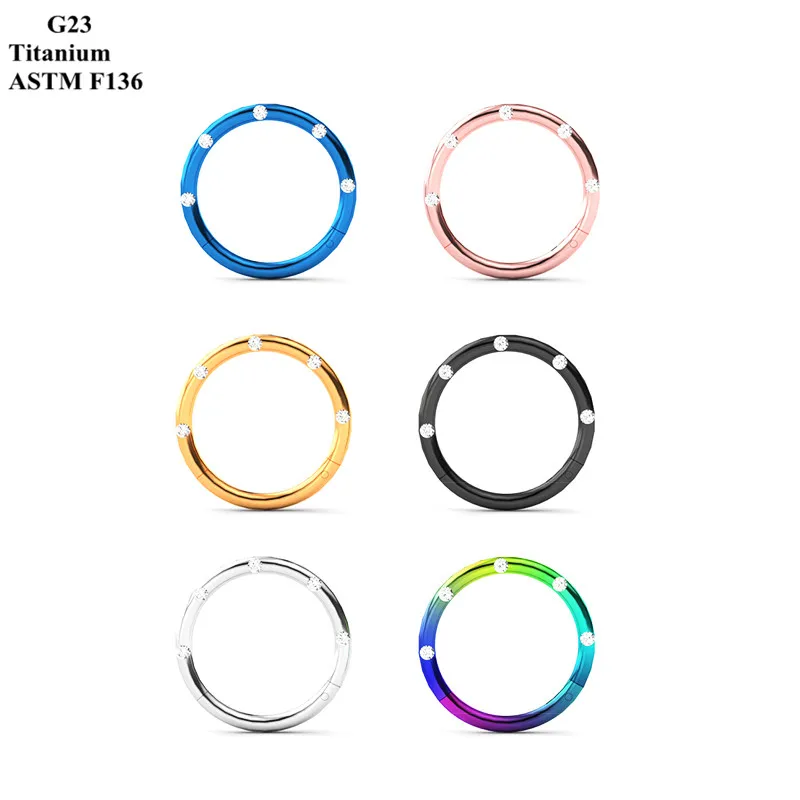 The Front Of G23 Titanium Nose Ring Is Inlaid With Zircon Electroplated 5-Color Piercing Jewelry For Men And Women