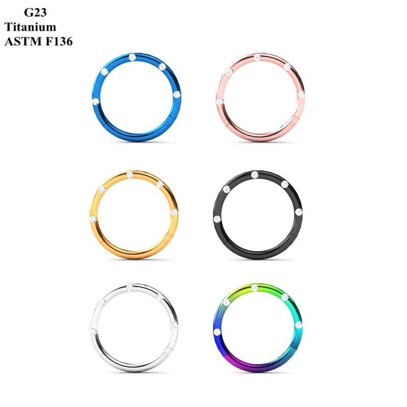 

The Front Of G23 Titanium Nose Ring Is Inlaid With Zircon Electroplated 5-Color Piercing Jewelry For Men And Women