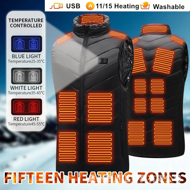 

Washable 11/15 Areas Heated Vest Men Women USB Heated Jacket Heating Vest Thermal Clothing Hunting Vest Winter Heating Jacket
