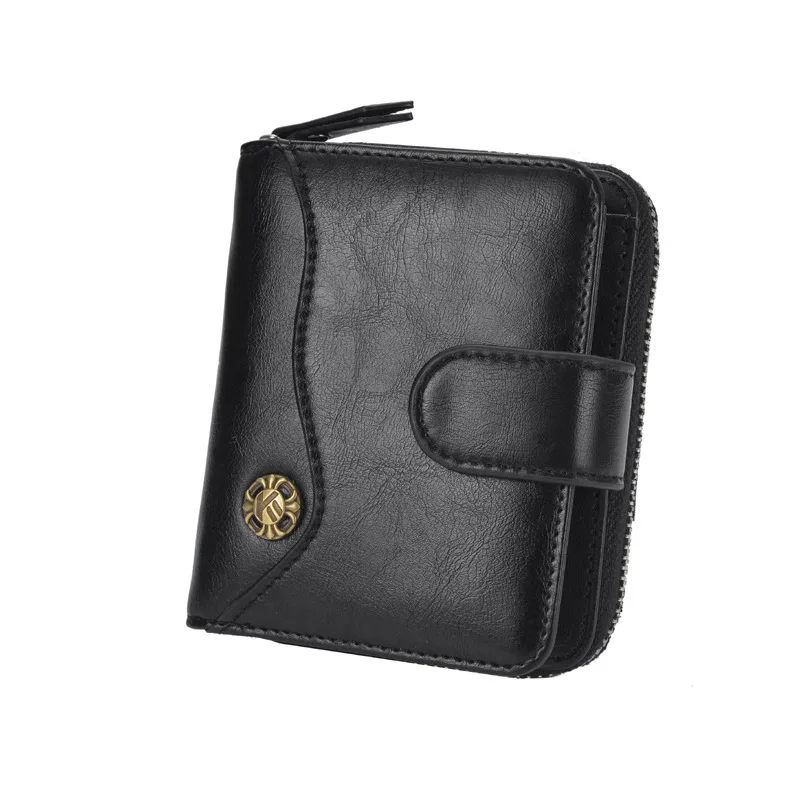 

Retro Men's PU Wallet Solid Color Short Multifunctional Wallet Zipper Hasp Men Coin Purse