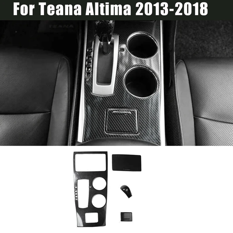 

Carbon Fiber Central Console Gear Shift Water Cup Holder Cover + Gear Knob Trim Kit for Nissan Teana Altima 2013-2018