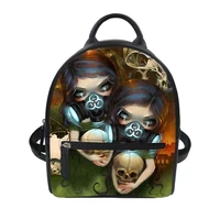 dark doll printing fashion pu leather backpack women multi function mini back pack for teenage girls mochilas